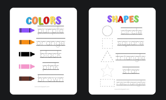 Tracing Sheets - Numbers, Colors & Shapes (Printable)